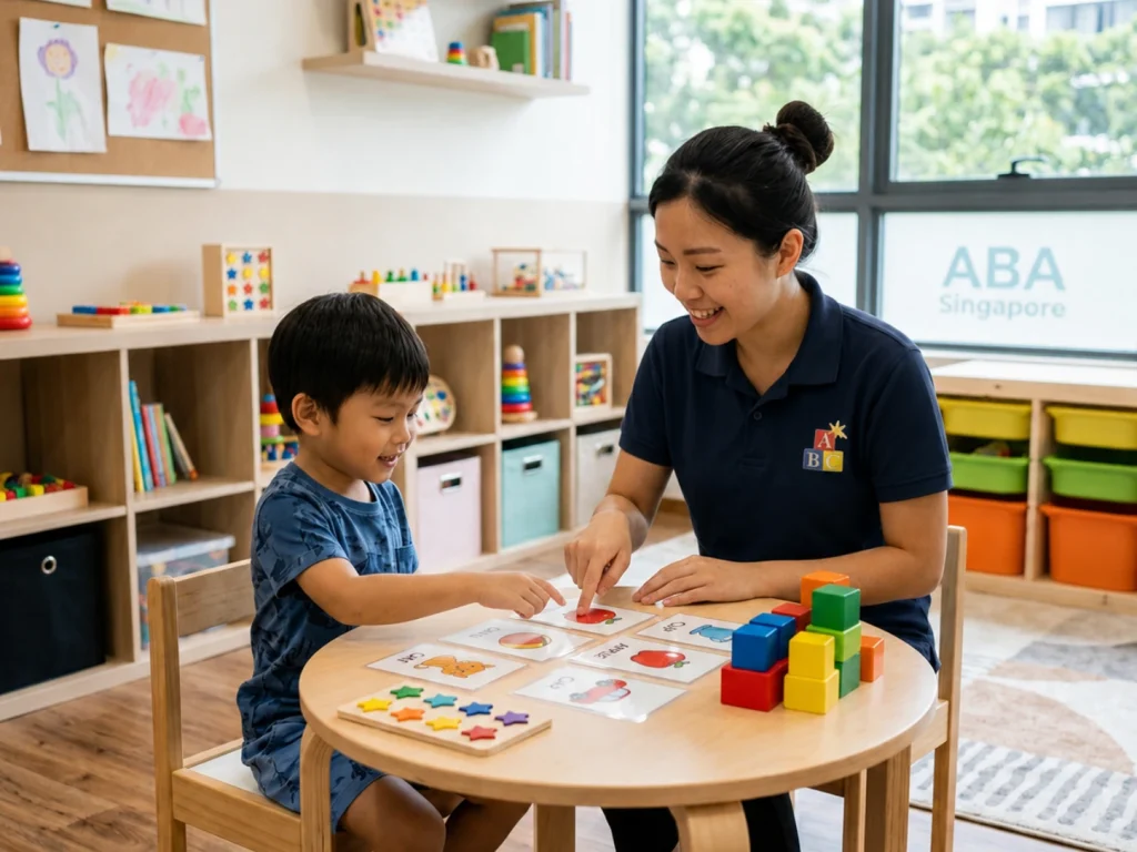 Child learning with therapist